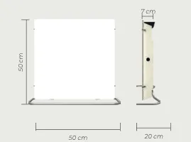 Dimensions du radiateur électrique Inertia 3 en 1 : 50 x 50 cm et 7 cm de profondeur